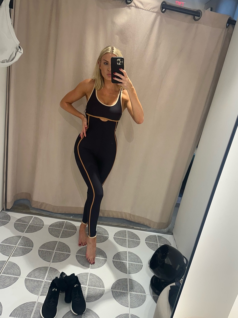 NWT The Upside Black Sports Bodysuit with Tan Trim